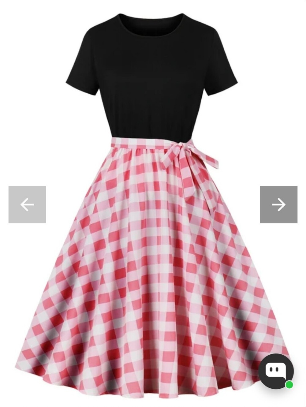 Retro Stage Black 1950s Crew Neck Plaid Patchwork Swing Dress M